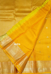 Mango Yellow - Kumudavalli - Pure Kanchivaram Wedding Bridal Silk Saree Vairaoosi Stripes Weaving with Buttas - Perfect for Wedding Functions