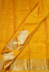 Mango Yellow - Kumudavalli - Pure Kanchivaram Wedding Bridal Silk Saree Vairaoosi Stripes Weaving with Buttas - Perfect for Wedding Functions
