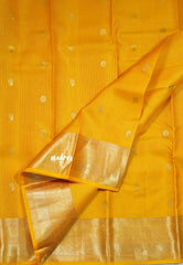 Mango Yellow - Kumudavalli - Pure Kanchivaram Wedding Bridal Silk Saree Vairaoosi Stripes Weaving with Buttas - Perfect for Wedding Functions