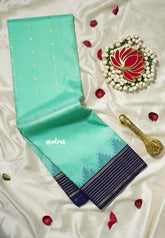 Turquoise Sea Green - Kumudavalli - Pure Kanchivaram Wedding Bridal Silk Saree Temple Weaving Border with Buttas - Perfect for Wedding Functions
