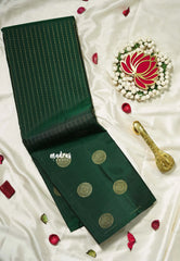Bottle Green - Kumudavalli - Pure Kanchivaram Wedding Bridal Silk Saree Buttas Stripes Weaving - Perfect for Wedding Functions