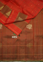 Vermilion Orange Red - Kumudavalli - Pure Kanchivaram Wedding Bridal Silk Saree Checks with Buttas - Perfect for Wedding Functions
