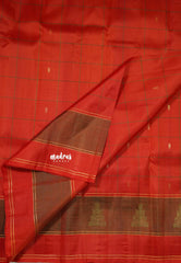Vermilion Orange Red - Kumudavalli - Pure Kanchivaram Wedding Bridal Silk Saree Checks with Buttas - Perfect for Wedding Functions