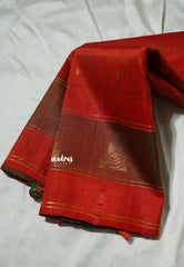 Vermilion Orange Red - Kumudavalli - Pure Kanchivaram Wedding Bridal Silk Saree Checks with Buttas - Perfect for Wedding Functions