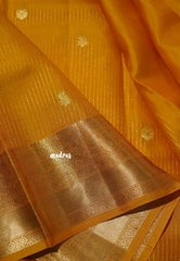 Mango Yellow - Kumudavalli - Pure Kanchivaram Wedding Bridal Silk Saree Vairaoosi Stripes Weaving with Buttas - Perfect for Wedding Functions