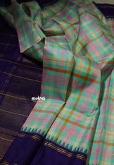 Pastel Multicolor Checks with Purple - Kumudavalli - Pure Kanchivaram Wedding Bridal Silk Saree with Burberry Checks - Perfect for Wedding Functions