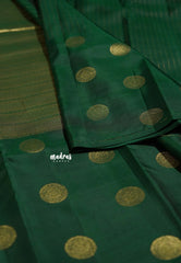 Bottle Green - Kumudavalli - Pure Kanchivaram Wedding Bridal Silk Saree Buttas Stripes Weaving - Perfect for Wedding Functions