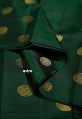 Bottle Green - Kumudavalli - Pure Kanchivaram Wedding Bridal Silk Saree Buttas Stripes Weaving - Perfect for Wedding Functions