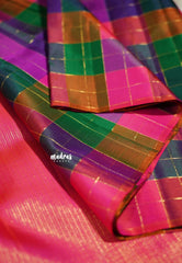 Multicolor - Kumudavalli - Pure Kanchivaram Wedding Bridal Silk Saree Borderless Vintage Paalum Pazhamum Checks with Zari Woven - Perfect for Wedding Functions