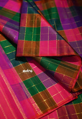 Multicolor - Kumudavalli - Pure Kanchivaram Wedding Bridal Silk Saree Borderless Vintage Paalum Pazhamum Checks with Zari Woven - Perfect for Wedding Functions