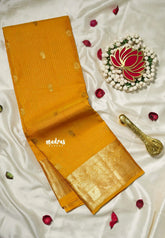 Mango Yellow - Kumudavalli - Pure Kanchivaram Wedding Bridal Silk Saree Vairaoosi Stripes Weaving with Buttas - Perfect for Wedding Functions