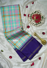Pastel Multicolor Checks with Purple - Kumudavalli - Pure Kanchivaram Wedding Bridal Silk Saree with Burberry Checks - Perfect for Wedding Functions