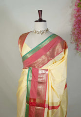 Creamy Butter - Kanimozhi - Premium Soft Silk Plian with Rudraksham, Mango Border - Best for Wedding Functions