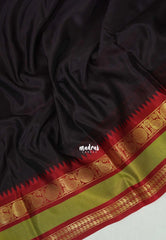 Dark Chocolate Brown - Kanimozhi - Premium Soft Silk Plian with Rudraksham, Mango Border - Best for Wedding Functions