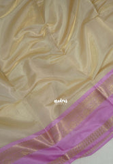 Golden Ivory Cream - Kanimozhi - Premium Soft Tissue Silk Saree with Mango Border - Best for Wedding Functions / onam