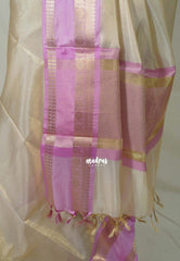 Golden Ivory Cream - Kanimozhi - Premium Soft Tissue Silk Saree with Mango Border - Best for Wedding Functions / onam