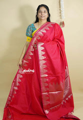 Dual Shade Reddish Pink - Kanimozhi - Premium dualshade soft silk with Temple Border