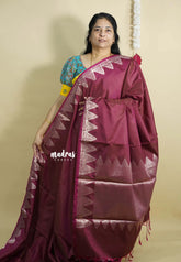 Dual Shade Wine-red - Kanimozhi - Premium dualshade soft silk with Temple Border