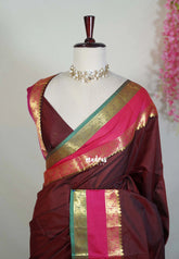 Araku Maroon - Kanimozhi - Premium Soft Silk Plain with Rettapet Border - Best for Wedding Functions