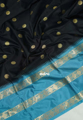 Midnight Black - Kanimozhi - Soft Silk Saree with Rudraksham Border and Buttas - Best for Wedding Wear