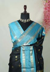 Midnight Black - Kanimozhi - Soft Silk Saree with Rudraksham Border and Buttas - Best for Wedding Wear