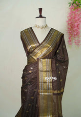 Coffee Brown - Kanimozhi - Soft Silk Zari Checks with antique meenakari Border - Best for Wedding Wear