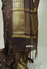 Coffee Brown - Kanimozhi - Soft Silk Zari Checks with antique meenakari Border - Best for Wedding Wear