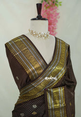 Coffee Brown - Kanimozhi - Soft Silk Zari Checks with antique meenakari Border - Best for Wedding Wear