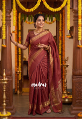 Araku Maroon - Kanimozhi - Soft Silk Zari Checks with Mango Border - Best for Wedding Wear