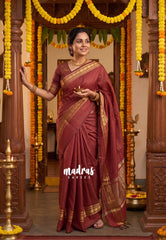 Araku Maroon - Kanimozhi - Soft Silk Zari Checks with Mango Border - Best for Wedding Wear