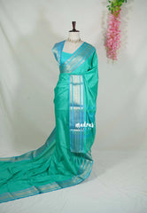 Bright Aqua Green - Kanimozhi - Soft Silk Plain with Mango Border - Best for Pooja Functions | Temple Visit