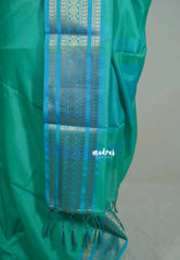 Bright Aqua Green - Kanimozhi - Soft Silk Plain with Mango Border - Best for Pooja Functions | Temple Visit