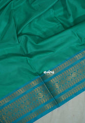 Bright Aqua Green - Kanimozhi - Soft Silk Plain with Mango Border - Best for Pooja Functions | Temple Visit