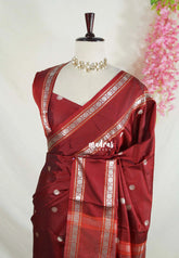 Brick Maroon - Kanimozhi - Soft Silk Saree with Rettapet Border and Buttas - Best for Pooja Functions | Temple Visit