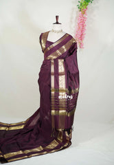 Wine Brown - Kanimozhi - Premium Soft Silk Plain with Mango Border - Best for Wedding Functions