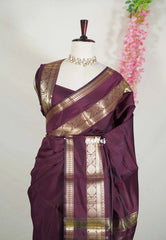 Wine Brown - Kanimozhi - Premium Soft Silk Plain with Mango Border - Best for Wedding Functions