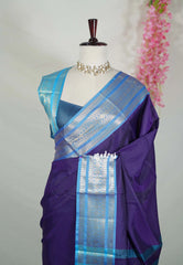 Violet Purple - Kanimozhi - Soft Silk Plain with Mango Border - Best for Pooja Functions | Temple Visit