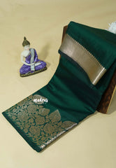 Peacock Jade - Kanimozhi - Soft Silk Saree with Leaf Cluster Border