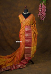 Dual Shade Mustard Orange - Kanimozhi - Soft Silk with Buttas and Checks in Border - Best for Function Wear