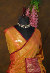 Dual Shade Mustard Orange - Kanimozhi - Soft Silk with Buttas and Checks in Border - Best for Function Wear