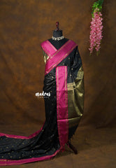 Nightfall Black - Kanimozhi - Soft Silk with Rettapet Border - Best for Festive Wear
