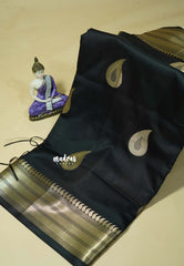Black Blossom - Kanimozhi - Soft Silk Saree and Zari Border with Mango Buttas