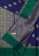 Royal Indigo Blue - Kanimozhi - Soft Silk Dual Shade Skirt Border with Buttas - Best for Function Wear