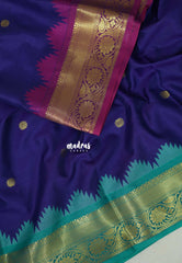 Violet Blue - Kanimozhi - Soft Silk Saree Ganga Jamuna Border with Buttas - Best for Small Functions