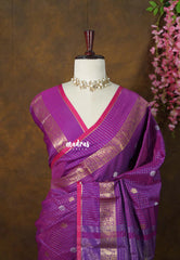 Magenta Purple - Kanimozhi - Soft Silk Zari Checks with Floral Border - Best for Wedding Wear
