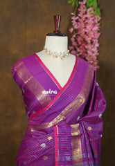 Magenta Purple - Kanimozhi - Soft Silk Zari Checks with Floral Border - Best for Wedding Wear