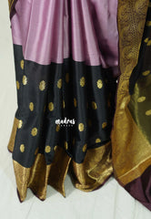 Jet Black with Mauve - Kanimozhi - Soft Silk Saree Partly Pallu Saree with Buttas - Best for Wedding Functions