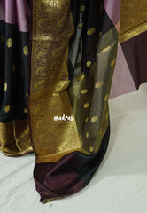 Jet Black with Mauve - Kanimozhi - Soft Silk Saree Half and Half Saree with Buttas - Best for Wedding Functions