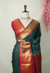 Midnight Green - Kanimozhi - Soft Silk Saree with Zari Border and Buttas - Best for Wedding Functions