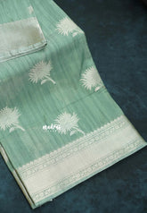 Earthy Seafoam Green - Kanimozhi - Soft Silk with Grooves Zari Flower Buttas in Body with Zari Border - Best for Small Functions